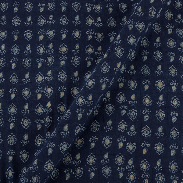Vanaspati Ajrakh Indigo Blue Colour Authentic Leaves Block Print Cotton Fabric cut of 0.45 Meter