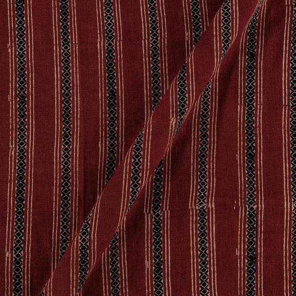 Buy Vanspati Ajrakh Maroon Colour All over Border Block Print Cotton Fabric Online 9568DM1