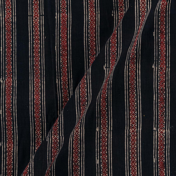 Buy Vanspati Ajrakh  Black Colour All over Border Block Print Cotton Fabric Online 9568DM3