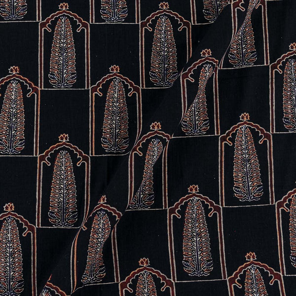Vanaspati Ajrakh Black Colour Leaves Block Print Cotton Fabric