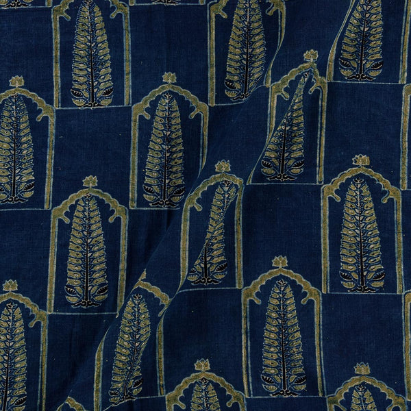 Buy Vanspati Ajrakh  Indigo Blue Colour Leaves Block Print Cotton Fabric Online 9568DN3