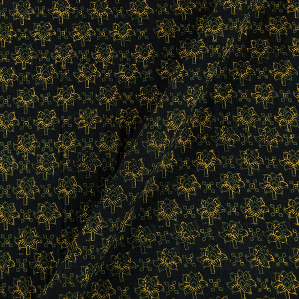 Buy Vanspati Ajrakh  Black Colour Leaves Block Print Cotton Fabric Online 9568DS2