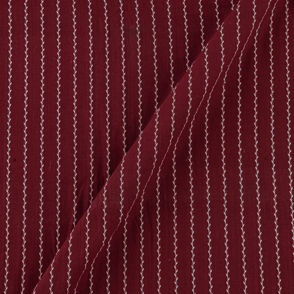 Floral Vine Design Maroon Colour Jacquard Stripes Dobby Cotton Washed Fabric Online 9572L9