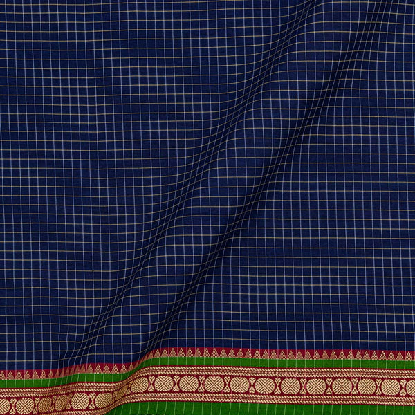 South Cotton Violet Blue Colour Checks with Two Side Jacquard Border Fabric