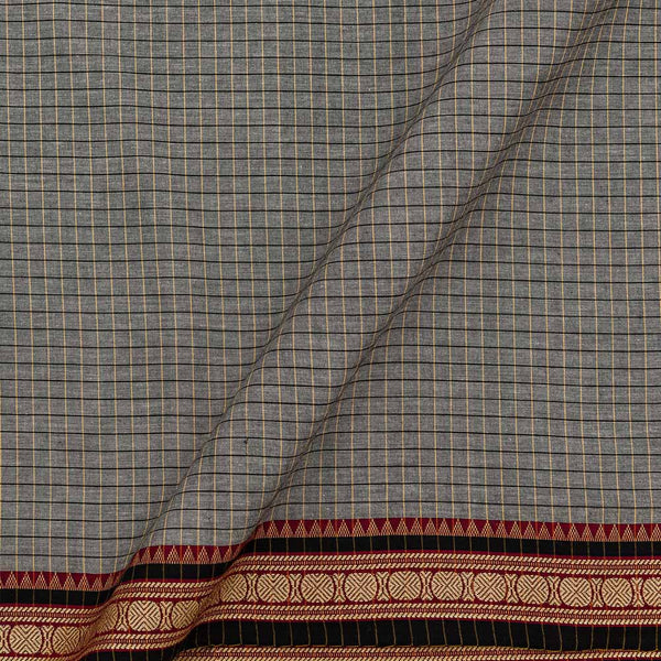 South Cotton Grey X Black Cross Tone Checks with Two Side Jacquard Border Fabric cut of 0.55 Meter