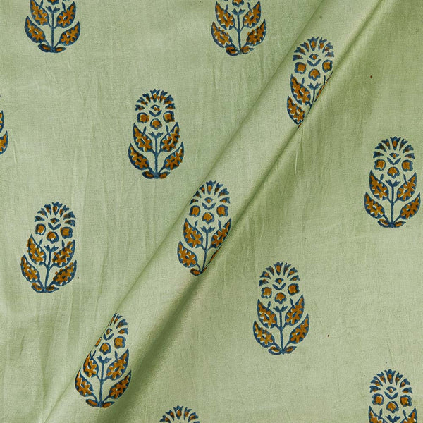 Mashru Gaji Pista Green Colour Floral Butta Hand Block Discharge Print Fabric Online 9582AL