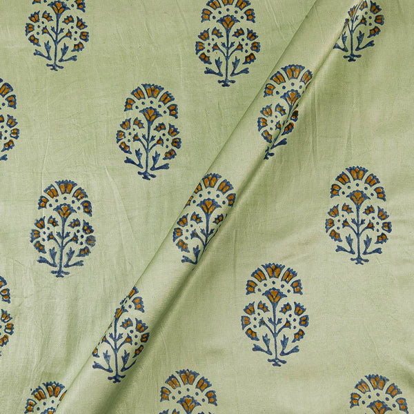 Mashru Gaji Pista Green Colour Floral Butta Hand Block Discharge Print Fabric Online 9582AY