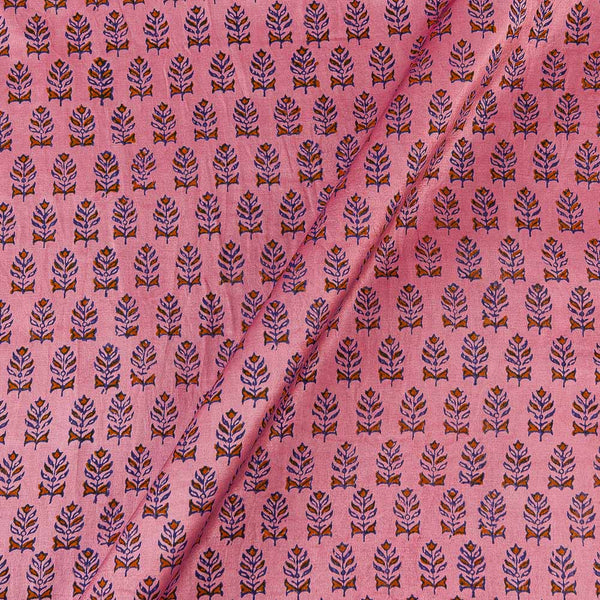 Mashru Gaji Lavender Pink Colour Leaves Hand Block Discharge Print Fabric Online 9582BL