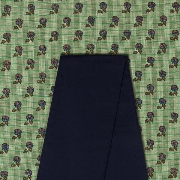 Two Pc Set Of Slub Cotton Striped Gold Foil Printed Fabric & Cotton Satin [Malai Satin] Plain Fabric [2.5 Mtr Each]