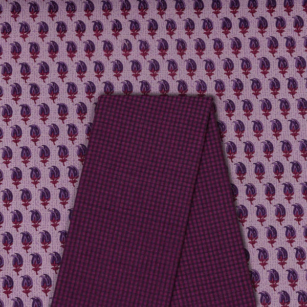Two Pc Set Of Flex Cotton (Cotton Linen) Printed Fabric & South Cotton Mini Check Fabric [2.50 Mtr Each]