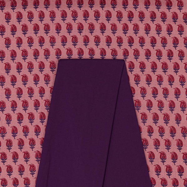 Flex Cotton Printed Fabric & Lizzy Bizzy Plain Fabric Unstitched Two Piece Dress Material Online ST-9600R4-4212CC