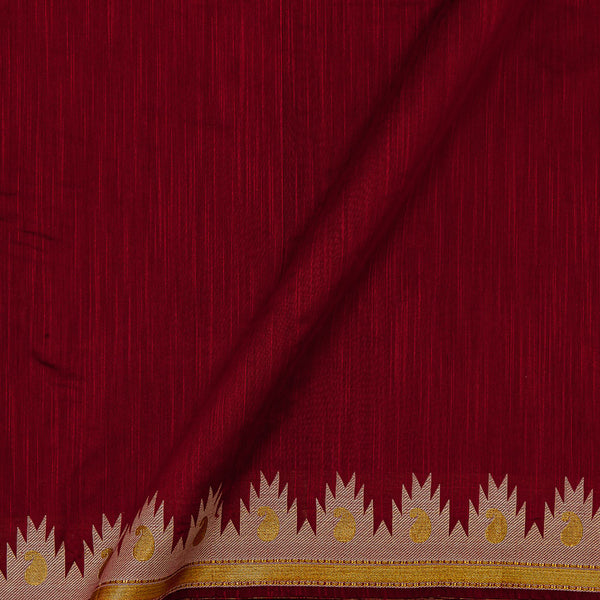 Spun Dupion (Artificial Raw Silk) Maroon Colour Two Side Golden Paisley Jacquard Border Fabric Online 9610J6