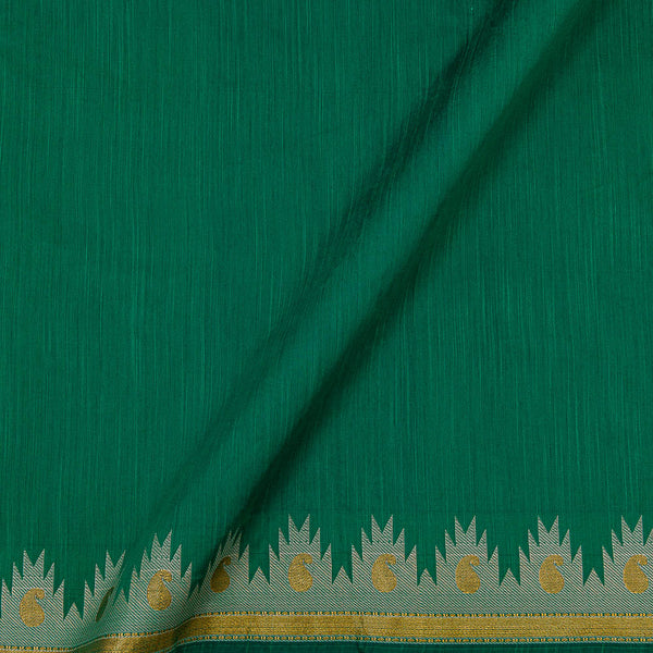 Spun Dupion (Artificial Raw Silk) Emerald Green Colour Two Side Golden Paisley Jacquard Border Fabric Online 9610J7