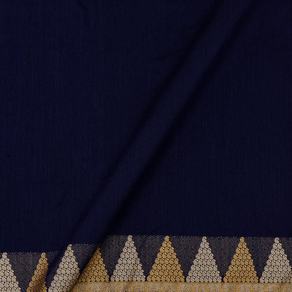 Spun Dupion (Artificial Raw Silk) Dark Blue X Black Cross Tone Golden Paisley Jacquard Daman Border Fabric Online 9610K1