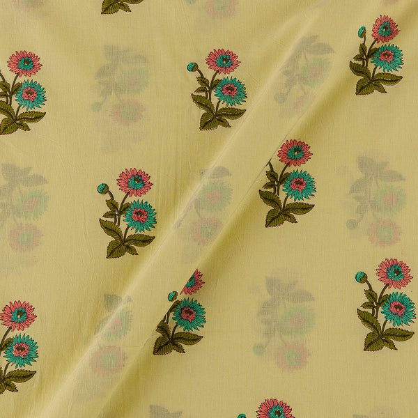 Cotton Pista Green Colour Floral Block Print Fabric Online 9614K