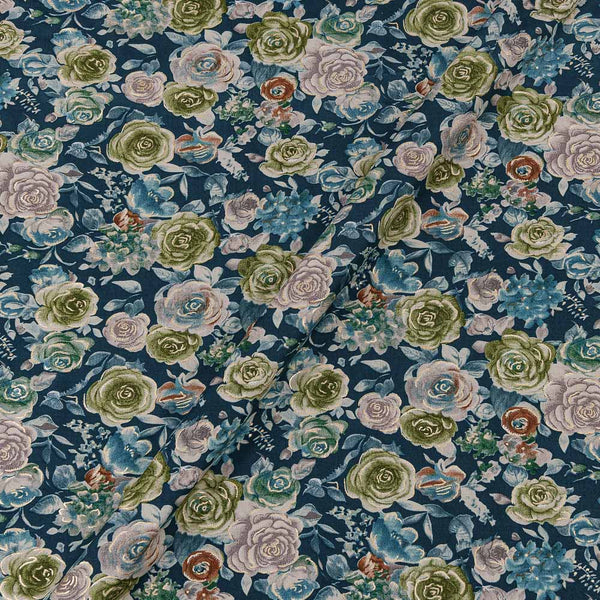 Teal Colour Gold Foil Floral Print 43 Inches Width Rayon Fabric