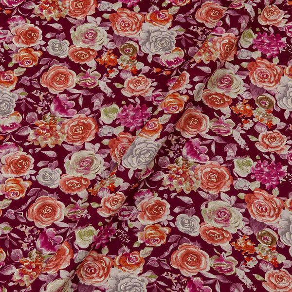 Magenta Colour Gold Foil Floral Print 42 Inches Width Rayon Fabric