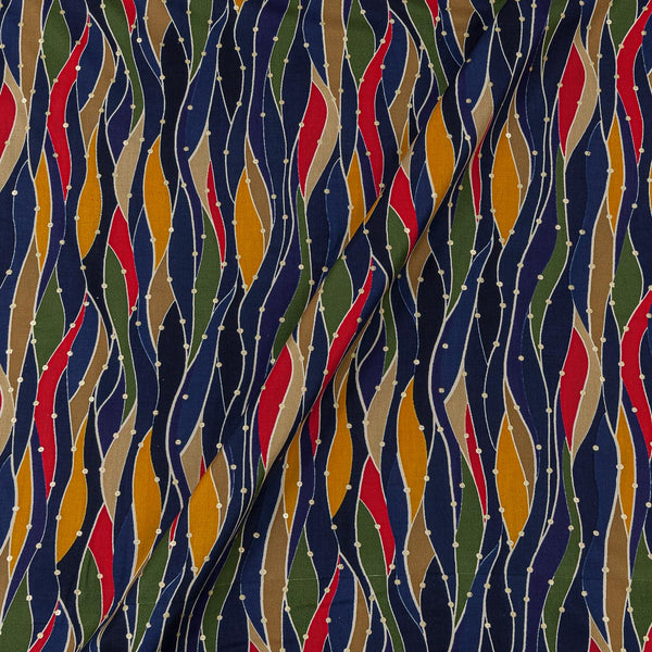 Dark Blue Colour Gold Foil Geometric Print 43 Inches Width Rayon Fabric