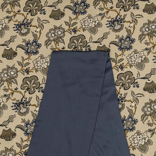 Two Pc Set Of Rayon Gold Foil Printed Fabric & Modal Satin [Modal Silk] Plain Fabric [2.50 Mtr Each]
