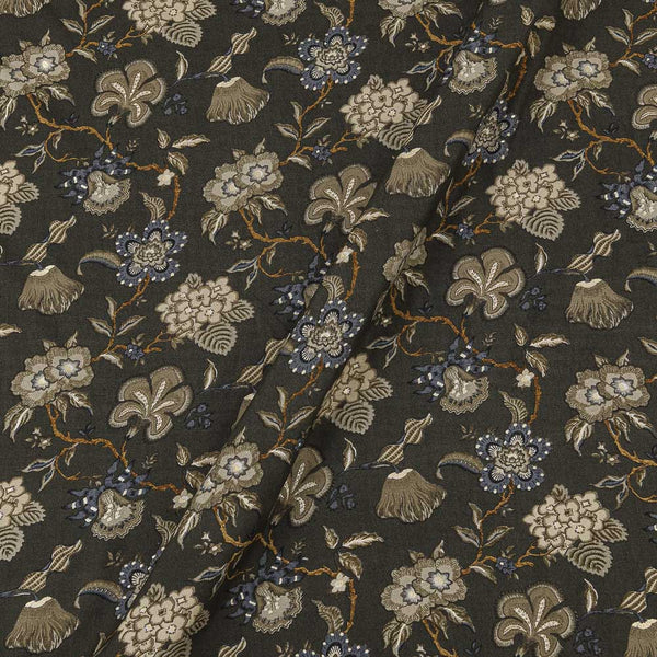 Dark Olive Green Colour Gold Foil Jaal Print 43 Inches Width Rayon Fabric