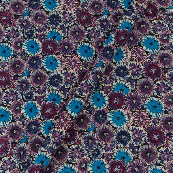 Midnight Blue Colour Floral with Gold Foil Print Rayon Fabric Online 9617L1