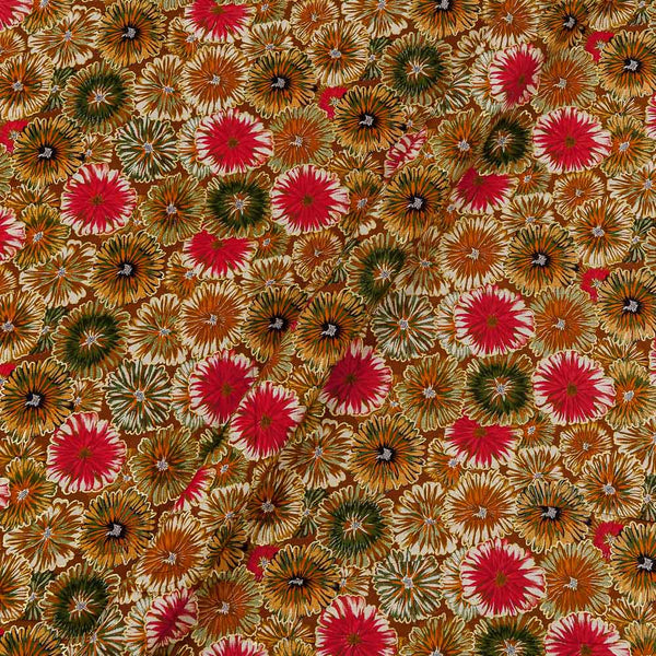 Rust Colour Floral with Gold Foil Print Rayon Fabric Online 9617L4
