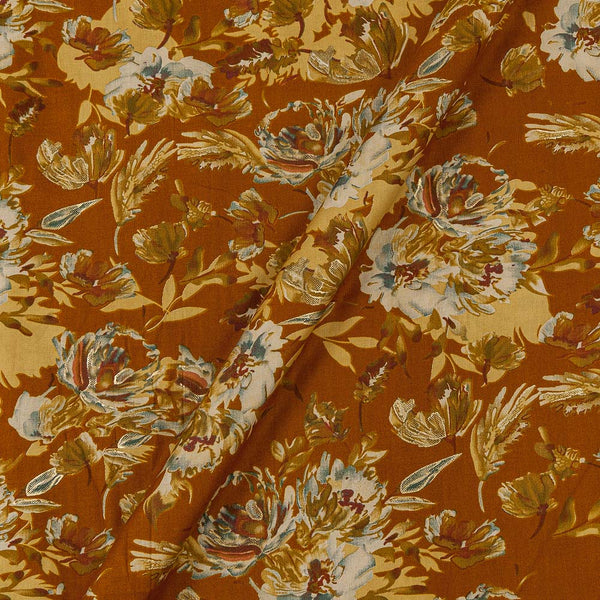 Rust Colour Floral with Gold Foil Print Rayon Fabric Online 9617M3