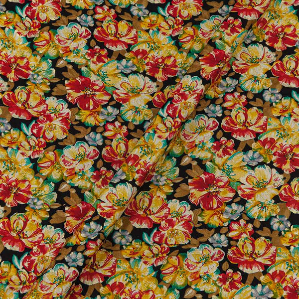 Black Colour Floral with Gold Foil Print Rayon Fabric Online 9617N3