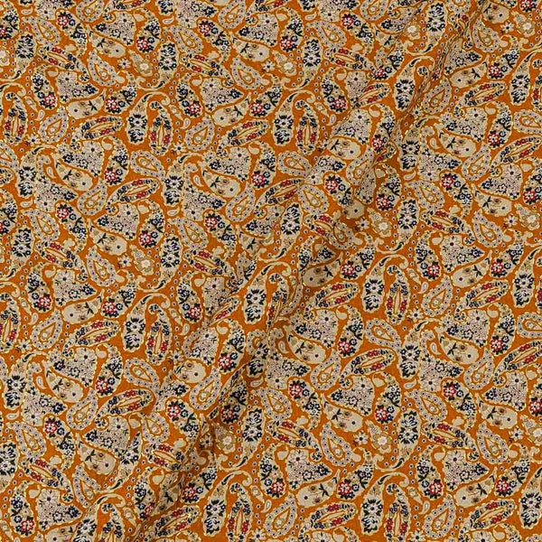Mustard Orange Colour Paisley with Gold Foil Print Rayon Fabric Online 9617O3