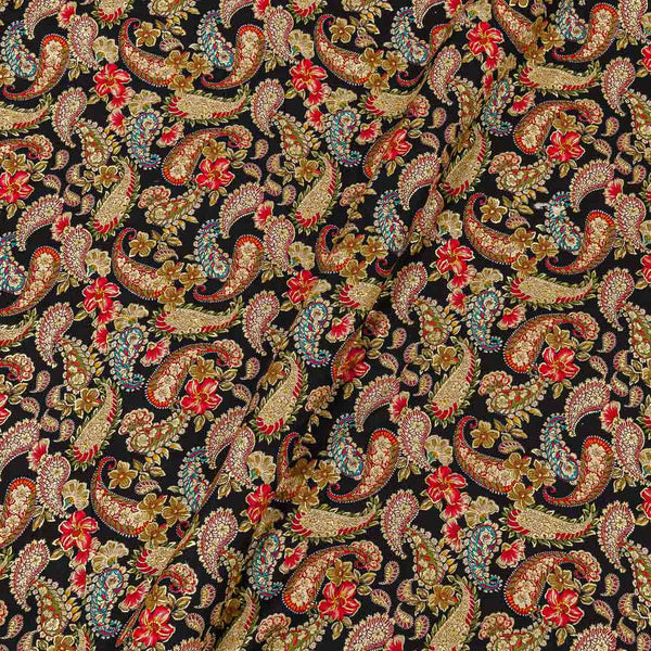 Black Colour Paisley with Gold Foil Print Rayon Fabric Online 9617P1