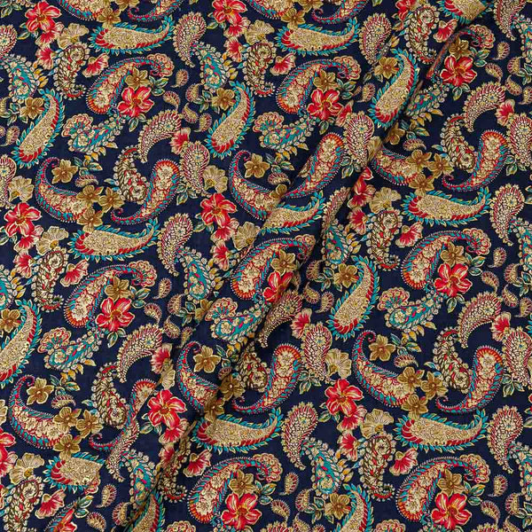 Violet Blue Colour Paisley with Gold Foil Print Rayon Fabric Online 9617P3