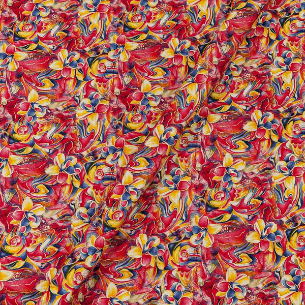 Poppy Red Colour Floral with Gold Foil Print Rayon Fabric Online 9617T2