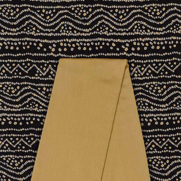 Set Of Gold Foil Bandhani Print & Cotton Satin [Malai Satin] Plain Fabric Unstitched Two Piece Dress Material [2.5 Mtr Each]