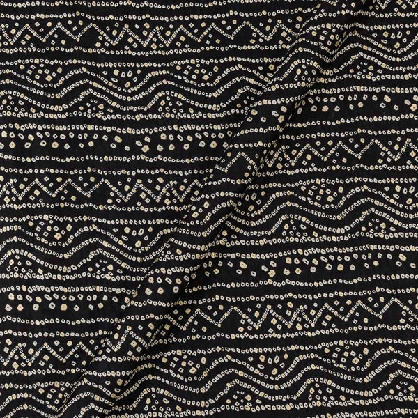 Black Colour Gold Foil Bandhani Print 43 Inches Width Rayon Fabric