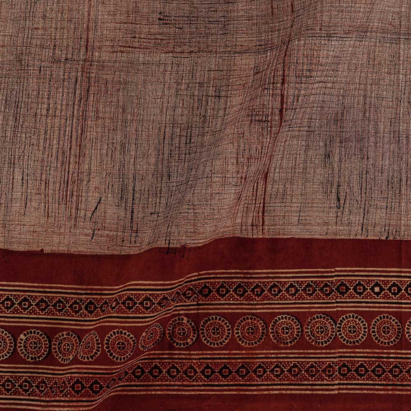 Buy Gamathi Cotton Brush Effect with Ajrakh Daman Border Print Beige Brown Colour Fabric Online 9622M