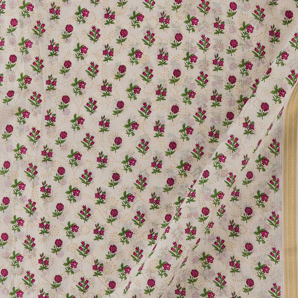 Cotton Cream White Colour Floral Butti Print with One Side Zari Border Fabric Online 9632S