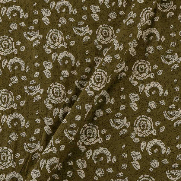 Cotton Olive Green Colour Jahota Inspired Leaves Print Fabric Online 9649AX3