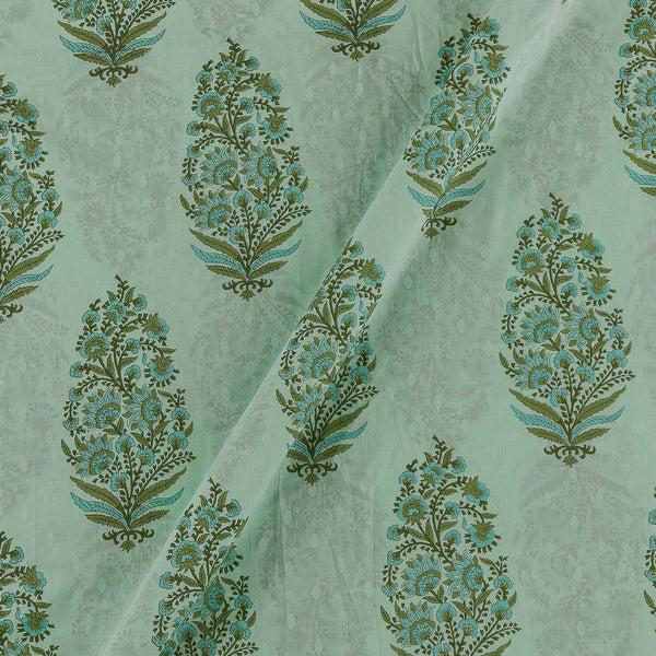 Soft Cotton Pista Green Colour Sanganeri Print 42 Inches Width Self Jacquard Fabric