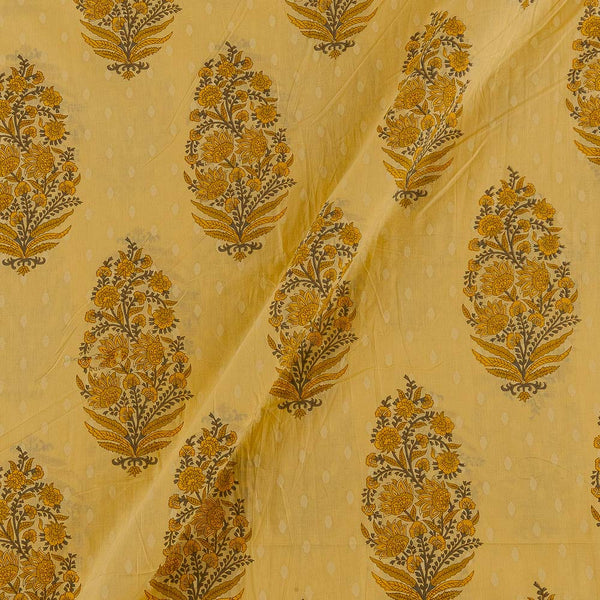 Soft Cotton Apricot Colour Sanganeri Print 42 Inches Width Self Jacquard Fabric