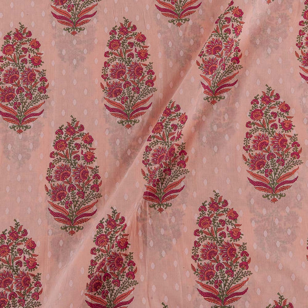 Soft Cotton Peach Pink Colour Sanganeri Print 42 Inches Width Self Jacquard Fabric