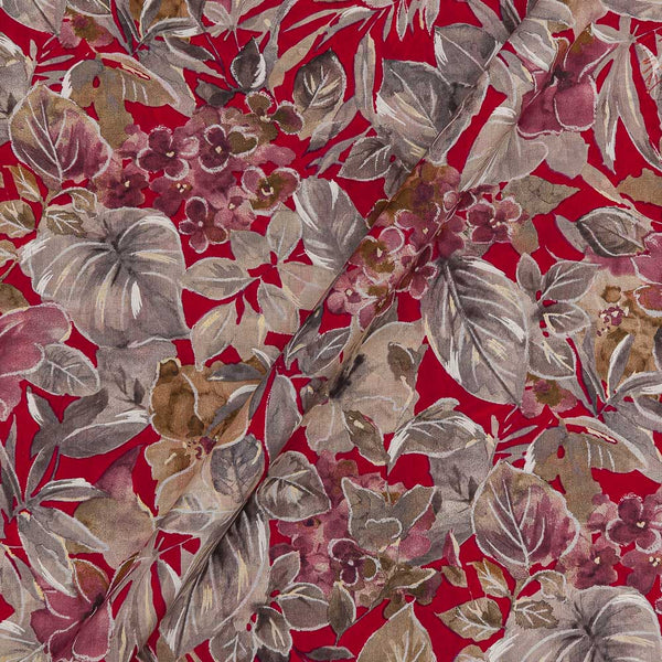 Cotton Cherry Red Colour Leaves Gold Foil Print 43 Inches Width Fabric