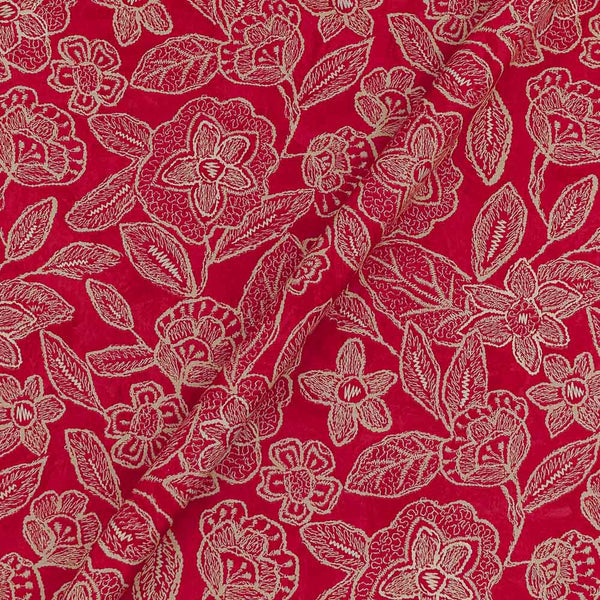Cotton Coral Red Colour Jaal Gold Foil Print 43 Inches Width Fabric
