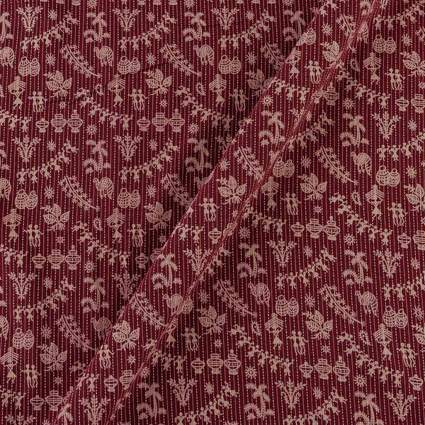 Cotton Maroon Colour Warli Print 43 Inches Width Kantha Doriya Fabric