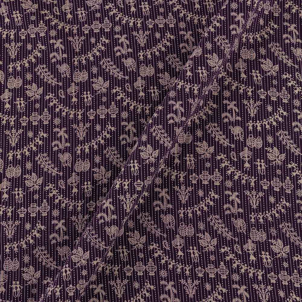 Cotton Deep Purple Colour Warli Print 42 Inches Width Kantha Doriya Fabric