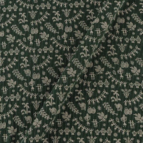 Cotton Dark Green Colour Warli Print 43 Inches Width Kantha Doriya Fabric
