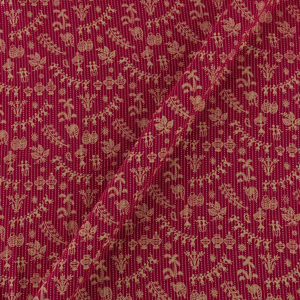 Cotton Hot Pink Colour Warli Print Kantha Doriya Fabric