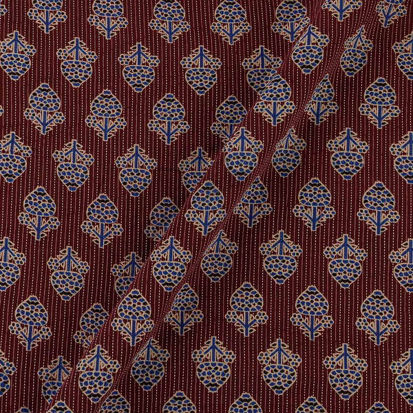 Cotton Maroon Colour Sanganeri Print Kantha Doriya 43 Inches Width Fabric