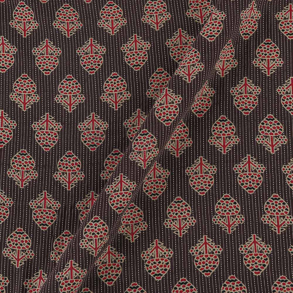 Cotton Dark Cedar Colour Sanganeri Print Kantha Doriya 42 Inches Width Fabric