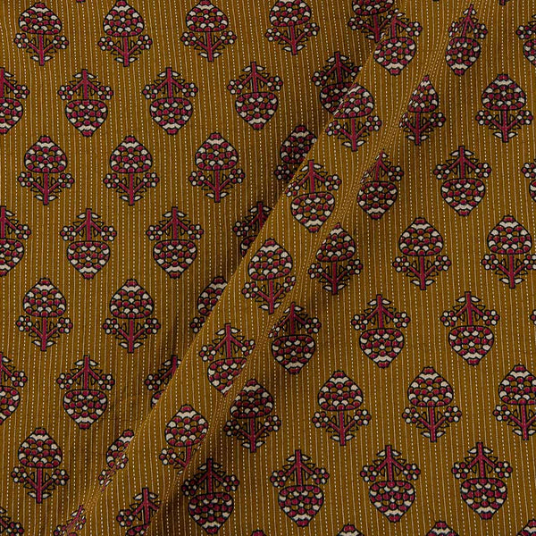 Cotton Mustard Brown Colour Sanganeri Print Kantha Doriya Fabric