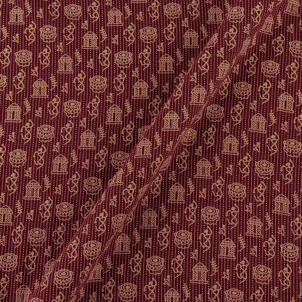 Cotton Maroon Colour Warli Print Kantha Doriya 42 Inches Width Fabric